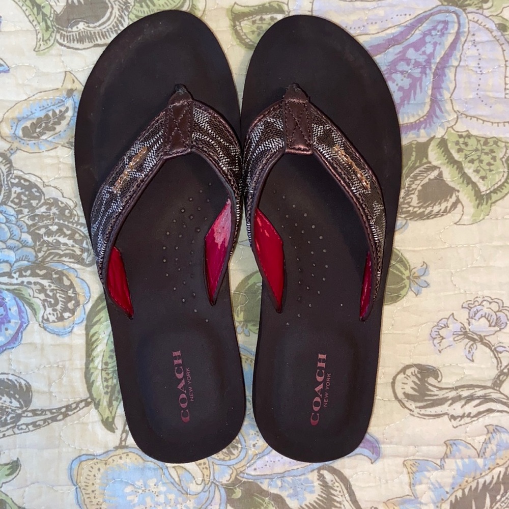 Genuine Coach brown flip flops